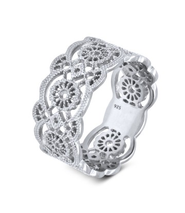 Gorgeous Ornament Rhodium Plated Silver Ring NSR-2966-RP